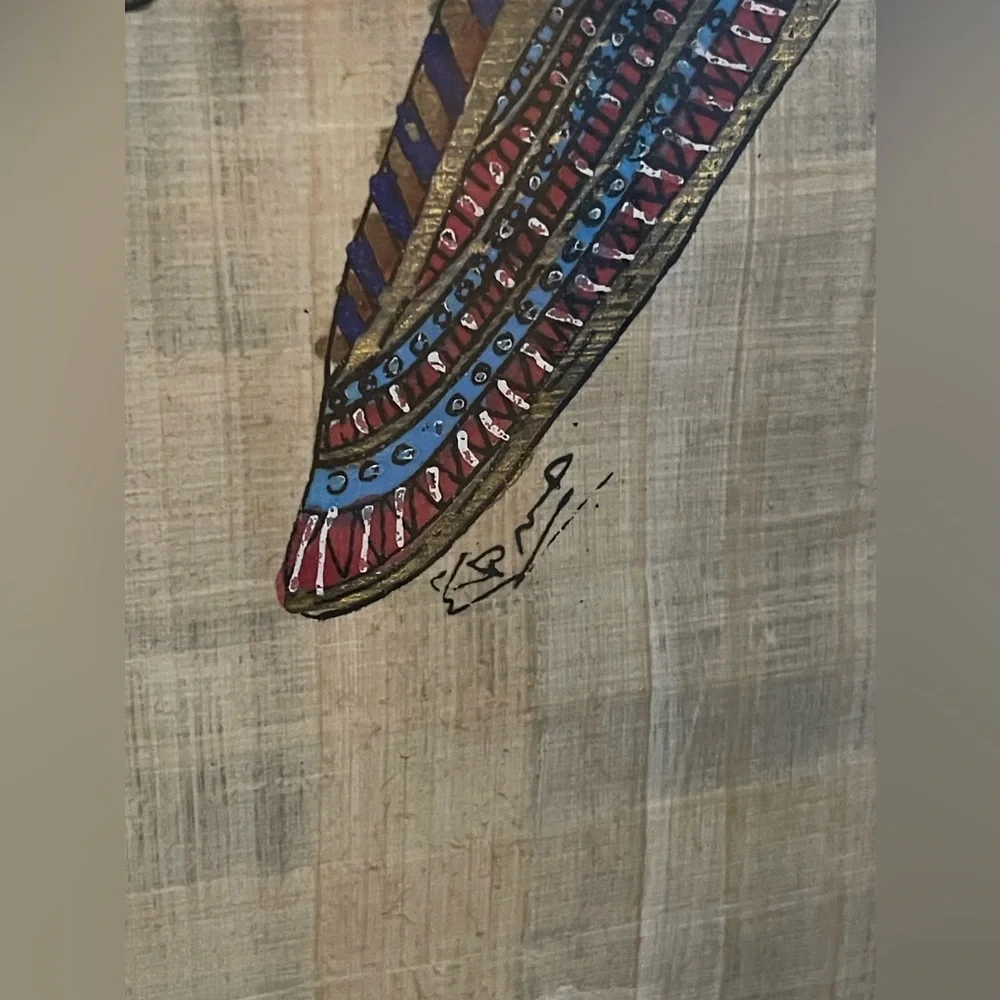 Vintage Egyptian papyrus hand, painted framed